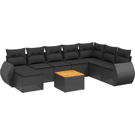 vidaXL Set Divani da Giardino 9 pz con Cuscini Nero in Polyrattan (1/3)
