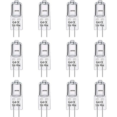 Paquet de 12 Ampoules Halognes G4 12V 20W, Intensité Variable, Blanc Chaud 2700K, 280LM, Lampe Halogène Basse Tension G4, Capsule Transparente, Pour Lustre, Placards, Plafonniers (1/5)