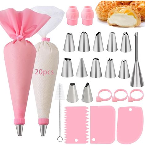 Spritzbeutel & Spitzen Set 43-teilig – Nifogo Deko-Set zum Kuchenbacken mit Gebäckbeuteln, Tüllen, Kupplungen & Zubehör (rosa) (1/5)