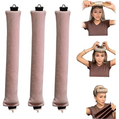 Ensemble de 3 fers à friser sans chaleur - Boucles sans chaleur - Fer à friser - Outil de bouclage - Tissu - Rose (1/5)