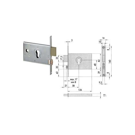 SERRURE INFÉRIEURE CISA PROFILÉS 2 JETÉS + ROULEAU RÉGLABLE 44130/60