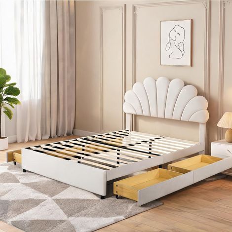 Cadre de lit beige en upholstered 203 x 140 x 116 cm (1/5)