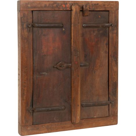 Finestra finestrina grata in legno massello e in ferro antica e vecchia medievale con telaio da interno o da esterno (1/5)