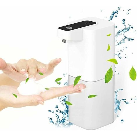 Distributeur Savon Mousse Automatique, 400ml USB Rechargeable Distributeur de Savon Mural Base Imperméable Étanche IPX4 pour Salle de Bain Cuisine École Bureau