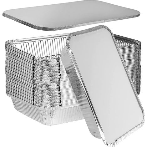 20 grands plateaux alimentaires jetables en aluminium avec couvercles, d'une capacité de 2200 ml. Ces plateaux conviennent à la congélation, au gril (1/5)