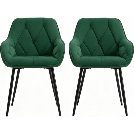 Set di 2 sedie da pranzo in velluto verde scuro con schienale ergonomico e gambe in metallo (1/5)