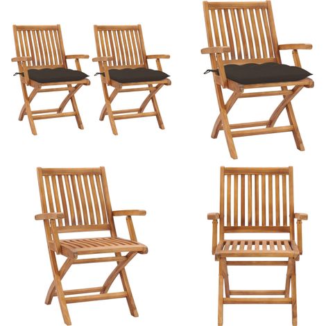 Chaises de jardin lot de 2 et coussins taupe Bois teck massif - Chaises de jardin - Coussin de jardin (1/5)