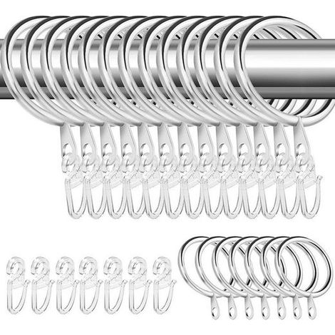 Gardinenstangenhalter 50 Stück Metall Vorhangringe und 60 Kunststoff Gardinenhaken 30mm (1/5)
