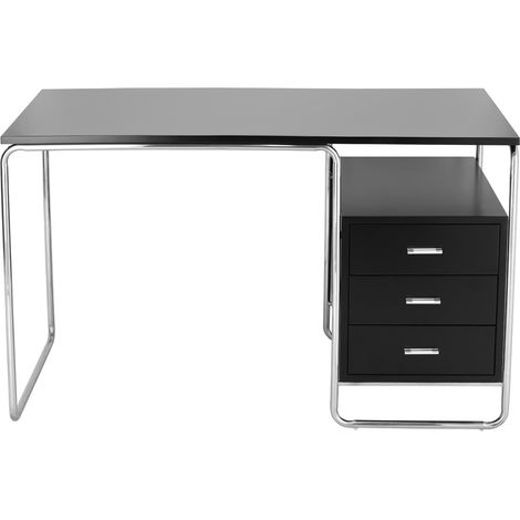 Bureau droit moderne noir – Plateau MDF stratifié – Piètement chromé – Armoire intégrée et 3 tiroirs – Inspiration Bauhaus (1/5)