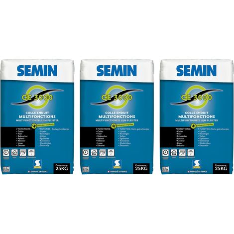 Enduit Multifonctions Semin - CE 3000 - pour Coller, Fixer, Reboucher, Aplanir, Lisser et Décorer - Intérieur - Sac de 25 kg (lot de 3) (1/4)
