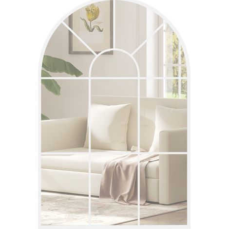 HOMCOM Arched Window Wall Mirror for Living Room Bedroom, 91x60cm, White (1/5)