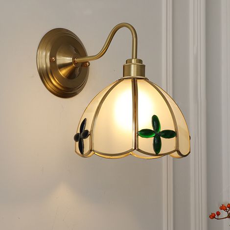 Applique murale, lampe de chevet vintage, appliques murales en laiton avec abat-jour en verre, applique d'intérieur (sans ampoule) (1/5)