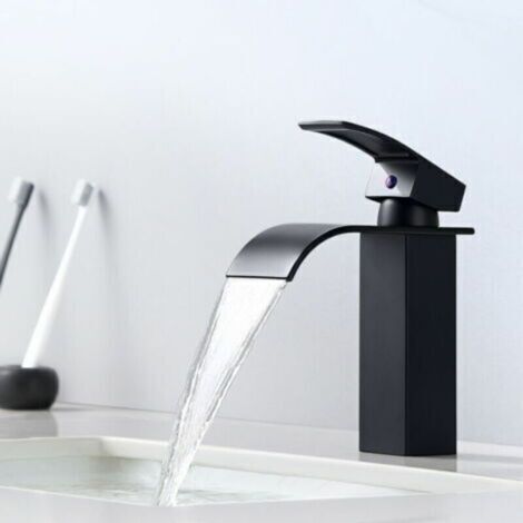 Mitigeur Cascade Noir Moderne pour Lavabo - Robinet de Salle de Bain - Convient pour les Lavabos encastrés- (1/5)