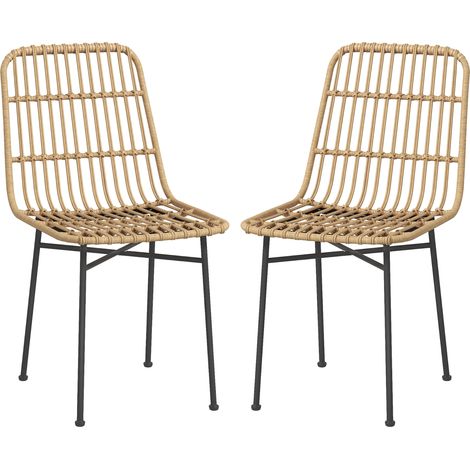 Ensemble de 2 chaises pour cuisine et séjour style boho, chaises modernes en rotin PE et acier, 45x57x83 cm, jaune (1/5)