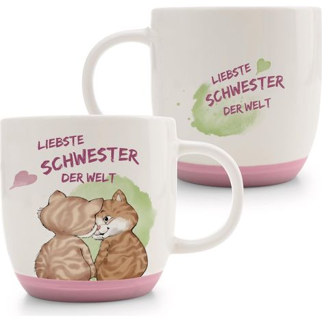 Tasse en porcelaine - Motif chat - Sœur du monde - 400 ml - 9,5 x 9,5 cm - Rose - Conçue avec soin - Accessoire mignon (1/5)