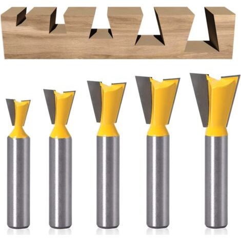 5 Pcs Dovetail Router Cutter, Tungsten Carbide Surface Router Bit 8mm, Router Bit 1/4" 1/2" 3/8" 5/8" 3/4" for Woodworking (1/5)