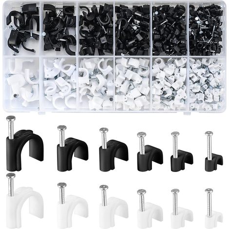 Attache Câble Avec Clou - Fixation Murale En Pe Et Métal - Pour Câbles Électriques Et Réseau - Lot De 390 Pièces (1/5)