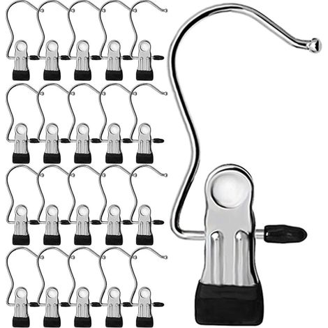 Porte-vêtements portable en acier inoxydable, pince à linge suspendue rotative multifonctionnelle, clip pour rideaux, pantalons, bottes, cravates, chaussures. (1/4)