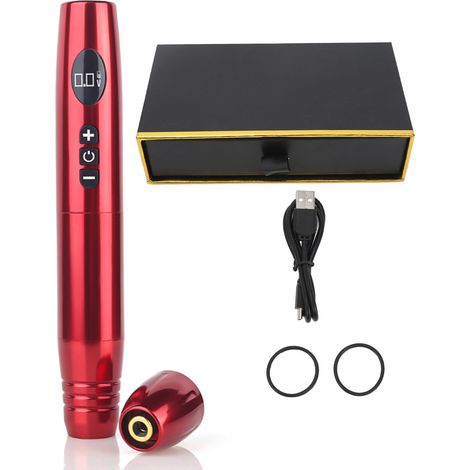 Tatouage Rotatif Sans Fil 2 en 1 900mAh Machine à Tatouer Pistolet Rechargeable LED Écran RCA Cartouches Rouge (1/5)