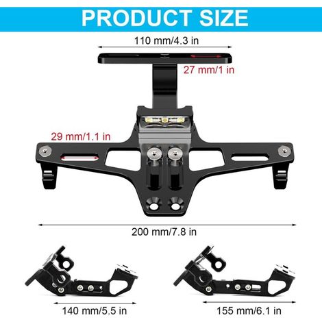 Support de Plaque Moto, Universel Porte Plaque Immatriculation, avec Lumière sous Licence, Support de Plaque D'immatriculation Réglable, pour MT01, MT07, MT09, Sportster Z900 SV650 (1/3)