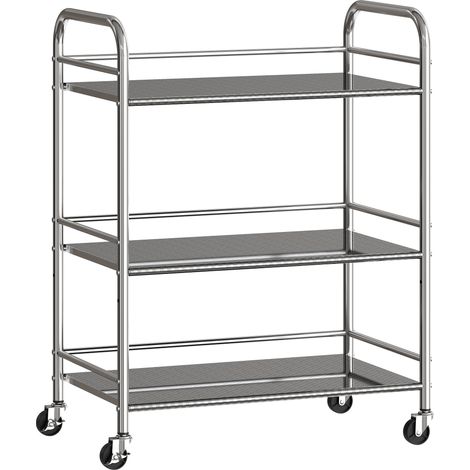 Desserte Damette Chariot Cuisine Inox 3 Étages Mobile Argenté 60x35x77 cm