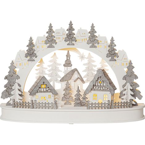 LED Schwibbogen ,Grauberg', 3D, Holz, batteriebetrieben, weiß/grau (1/5)