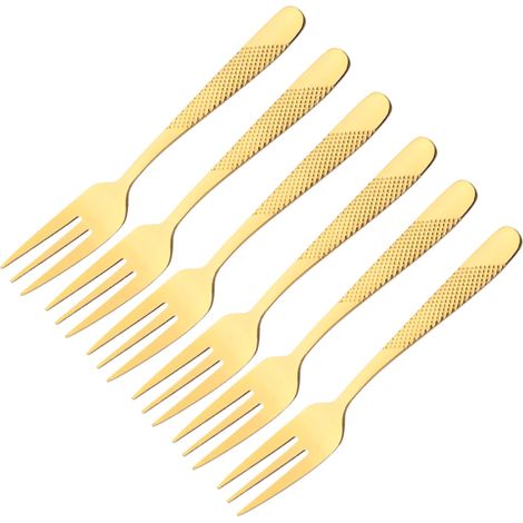 (Or, 6 pièces) Fourchettes à thé, couverts en acier inoxydable
