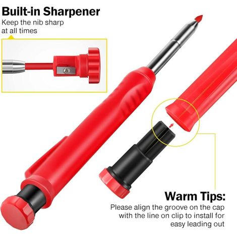 Set di 3 matite da carpentiere Longziming resistenti con 21 mine, matita meccanica a mina lunga e strumento per segnare fori profondi con temperino incorporato, ideale come regalo per carpentieri. (1/4)