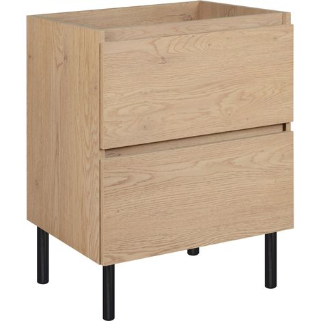 Meuble sous-vasque sur pieds 60 cm, 2 tiroirs, Chêne Clair, 60 x 46 x 80,7 cm (1/5)
