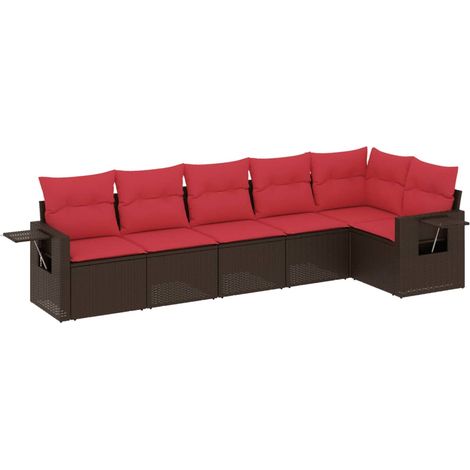 Maison Exclusive - Set Divani da Giardino 6 pz con Cuscini Marrone in Polyrattan (1/5)