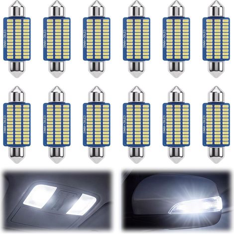 12Pcs Ampoules Navette LED 12V 39mm C5W Lumière Blanche 6000K (1/5)