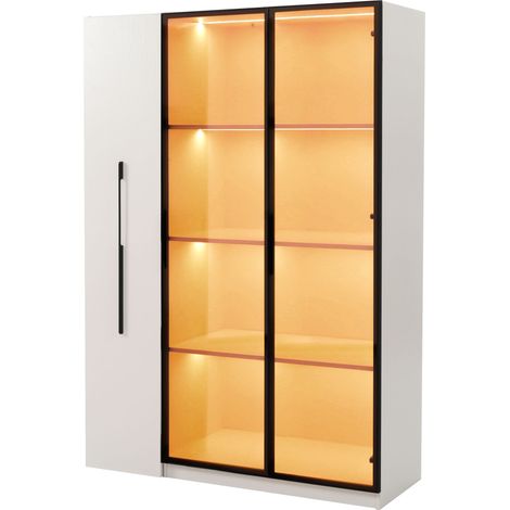 Vitrina multifunción con LED y puerta de vidrio 110,5 x 35 x 160 cm, blanco (1/5)