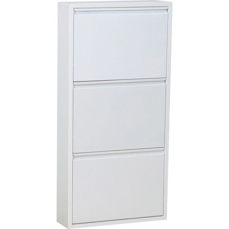 Ebuy24 – Armoire à chaussures en métal blanc – 3 portes – Design élégant – Livrée entièrement assemblée – Rangement optimisé pour entrée et chambre (1/5)