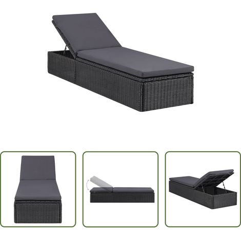 Poolliege - Sonnenliege Poly Rattan Schwarz und Dunkelgrau (1/5)