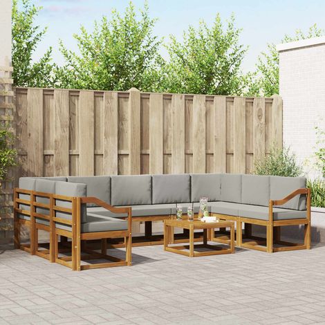 Outdoor-Sofagarnitur mit Kissen 10 pcs Natürlich und Hellgrau