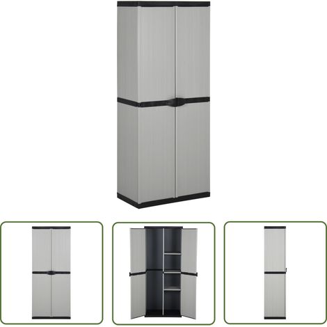 The Living Store Armoire de rangement de jardin 3 étagères Gris/noir 68x40x168cm - Meuble De Jardin - Armoire Extérieure - Rangement Extérieur - Placard De Jardin - Coffre De Rangement (1/5)