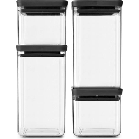Brabantia Tasty+ Set 4 Stackable Square Canister, Dark Grey (1/5)