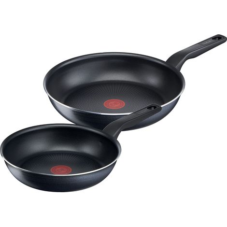 Tefal XL Force C38590 - Set di 2 padelle da 24 e 28 cm, con rivestimento antiaderente, indicatore di temperatura, indicatore di temperatura, diffusore base, colore nero (1/4)