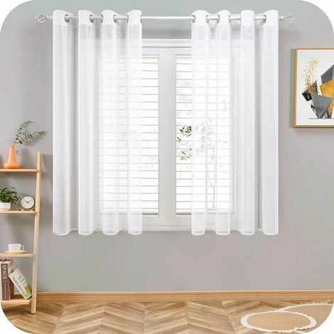 Weiße Gardinen 140 x 160 cm, Leinenoptik, mit Ösen, Schlafzimmerdekoration, kurze Innengardinen für Kinderzimmer, kleine Fenster, Küche, 2er-Set (1/5)