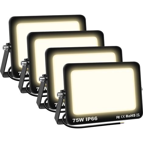 4 Pièces 75W Projecteurs LED Extérieur,7500lm Eclairage de Sécurité Spot LED Extérieur,Blanc Chaud 4000K Lumineuse Lampe pour Entrepôt Garage Jardin Stade Arrière-cour,175V-260V Imperméable (1/5)