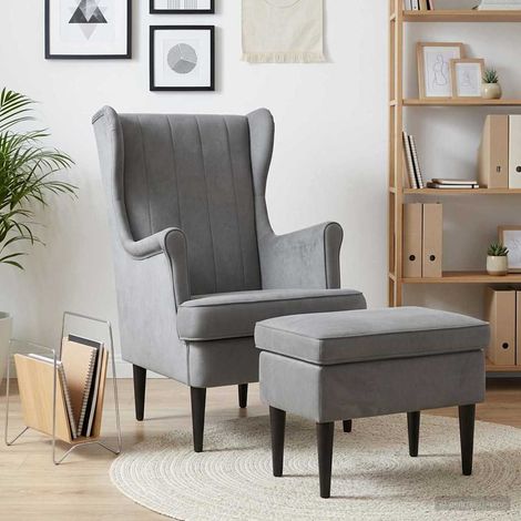 vidaXL Poltrona con Ottomano 2 pz Grigio Scuro Velluto (1/5)