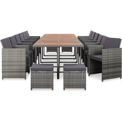 Ensemble de salle à manger d'extérieur et coussins 17 pcs-Salon de jardin Gris 556485 (1/5)