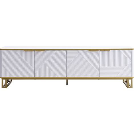 Mueble TV con 4 puertas de MDF blanco y dorado, diseño geométrico, 160 x 37,5 x 48 cm (1/5)