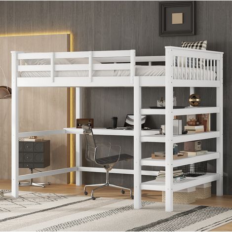 MEUBLIV Letto a soppalco 140x200 cm bianco – con scrivania e contenitori, senza materasso (1/5)
