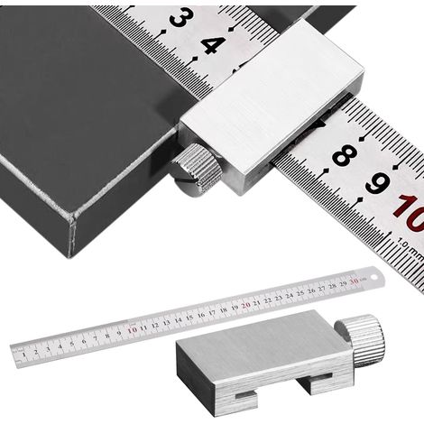 Règle de traçage en métal avec butée : 30 cm Règle de traçage en acier inoxydable, outil de traçage en métal, outil de traçage pour le travail du bois, le bricolage, l'artisanat