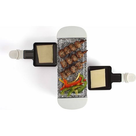 Appareil à raclette blanc 2 personnes + 2 caquelons - 350W - plateau amovible en granite DOC156W-NEW
