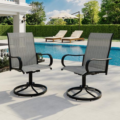 GARVEE - Lot de 2 Chaises de Jardin Pivotantes 360° - Relaxation Haute Résistance avec Accoudoirs Ergonomiques pour Terrasse（Gris） (1/5)