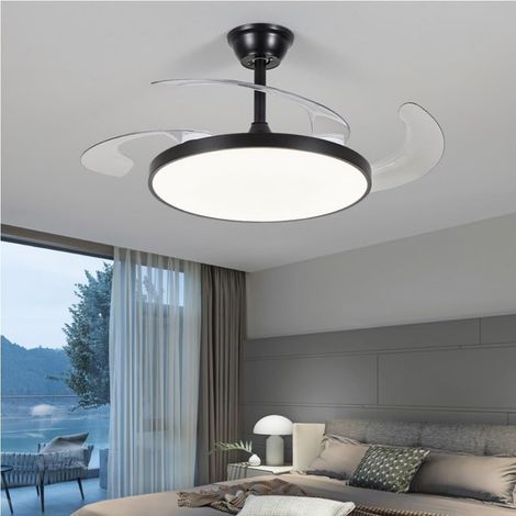Ventilateur de plafond 95cm avec lumière et télécommande, Lampe de ventilateur de plafond à LED à intensité variable, 3 lames rétractables, 6 vitesses (1/5)