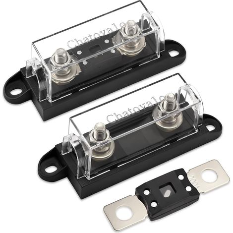 Fuse Holder with 300A Fuse 12V/24V/48V DC for Battery, Motorhome, Boat, Solar and Converter, Pack of 2 Tension admissible jusqu’à 125 V CC. Évolution du format ANL. Convertisseurs haute puissance (1/5)