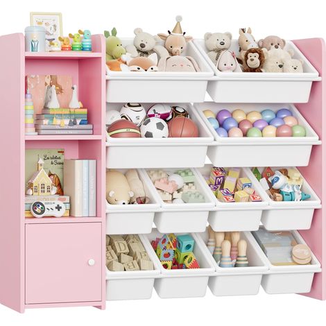 Mueble de almacenamiento de juguetes, diseño apto para niños, cajas de almacenamiento extraíbles, color rosa. (1/2)